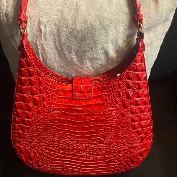 BNWT Brahmin Red (Sriracha))Croc-Embossed Shoulder Bag